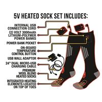 ActionHeat 5V Battery Heated Wool Socks - Black / Orange